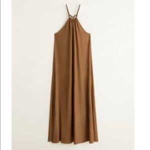 Mango Brown Maxi Dress with tortoise-shell detail